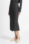 Vince Ruched Wool Blend Knit Midi Skirt In Gray