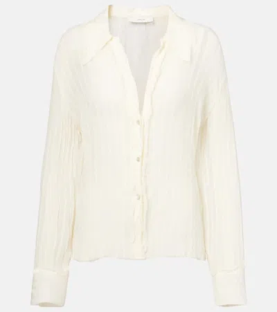 Vince Ruffled Striped Semi-sheer Shirt In White