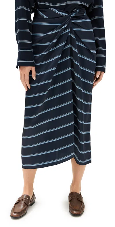 Vince Rugby Stripe Gathered Skirt Coastal/slate