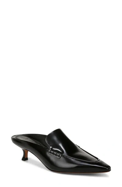 Vince Samy Pointed Toe Kitten Heel Loafer Mule In Black