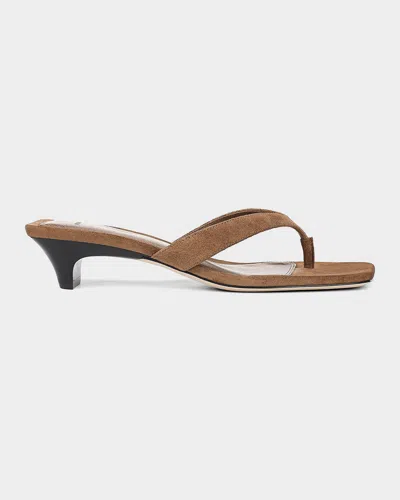 Vince San Juan Suede Heeled Thong Sandals In Brown