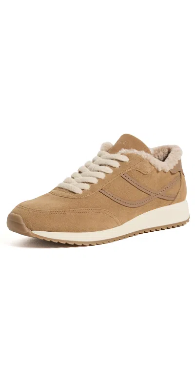 Vince Santa Monica Shearling Sneakers Honey Brown In Nude