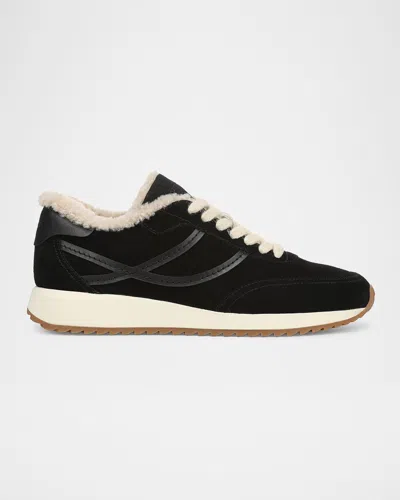 Vince Santa Monica Shearling-lined Suede Sneakers In Black - 00