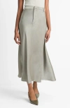 Vince Satin A-line Midi Skirt In Smoky Moss