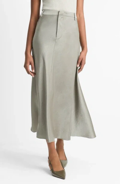 Vince Satin A-line Midi Skirt In Smoky Moss