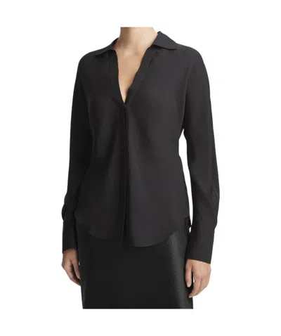 Vince Satin Bias Dolman Sleeved Buttoned Shirt In Black