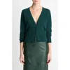 Vince Satin Button Wool & Cashmere Blend V-neck Cardigan In Green