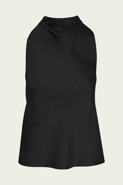 Vince Satin Cowl-neck Bias Top In Black