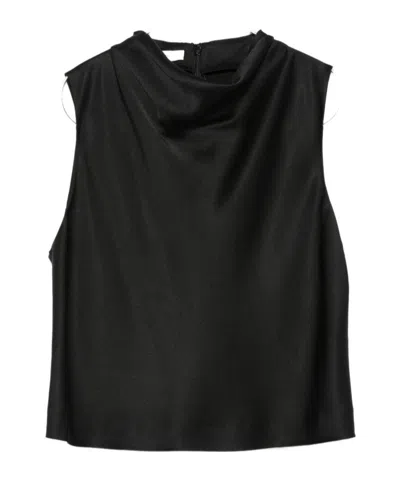 Vince Satin Cropped Cowl-neck Top In Black