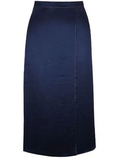 Vince Satin-finish Midi Skirt In Blue