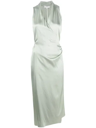 Vince Satin-finish V-neck Wrap Dress In Green