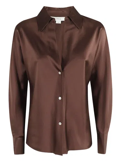 Vince Bias Shirt With Padded Shoulder Straps In Brown