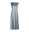 Vince Bias Satin Crewneck Cap-sleeve Midi Dress In Blue