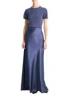 Vince Satin Maxi Skirt In Dark Peri In Blue