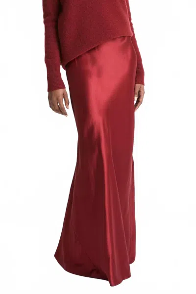 VINCE SATIN MAXI SKIRT IN RUBY INK