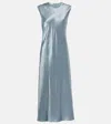 Vince Bias Satin Crewneck Cap-sleeve Midi Dress In Blue