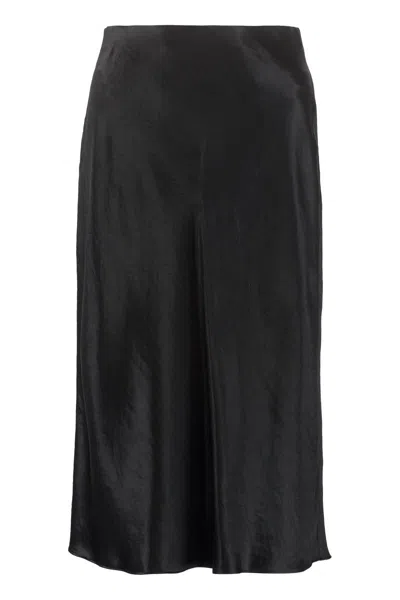 Vince Satin Midi Skirt In Black