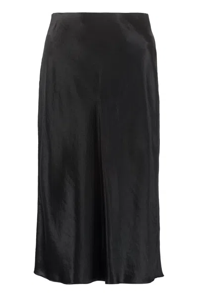 Vince Slip Satin Midi Skirt In Black