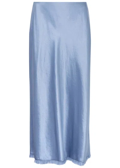 Vince Satin Midi Skirt In Blue