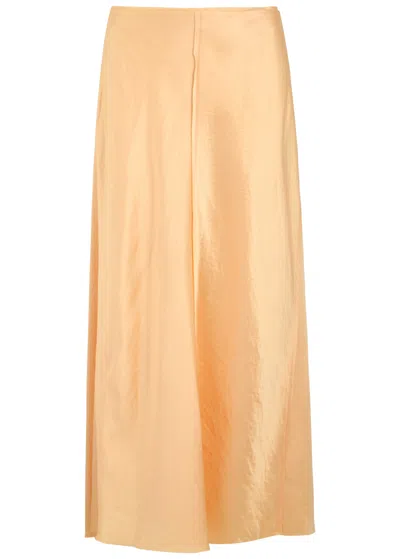 Vince Satin Midi Skirt In Light Gold