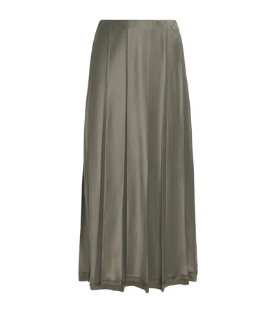 Vince Satin Pleated Midi Skirt In Green