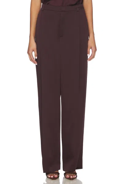 Vince Satin Pleated Wide-leg Trouser In Dark Fig In Brown