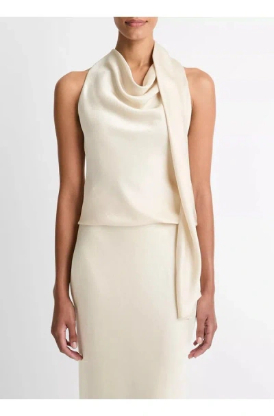 Vince Satin Scarf-detail Top In Neutral