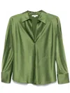 Vince Bias Silk Long-sleeve Blouse In Grün