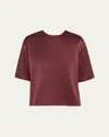 Vince Fluid Satin Short Sleeve Top In Black Rose In Black Rose