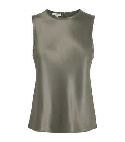 Vince Satin Sleeveless Top In Green