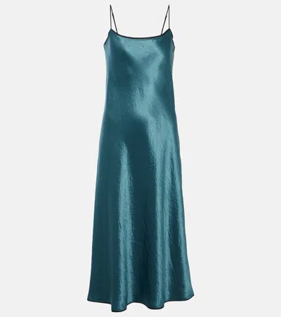 Vince Satin Slip Midi Dress In Blue
