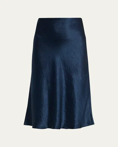 Vince Satin Slip Midi Skirt In Blue