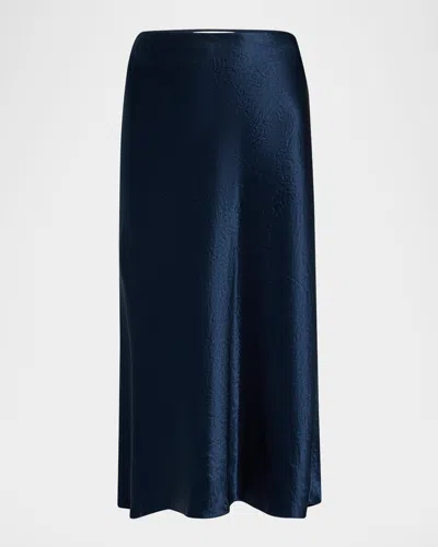 Vince Satin Slip Midi Skirt In Blue