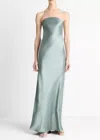 Vince Satin Strapless Maxi Dress In Sage In Green