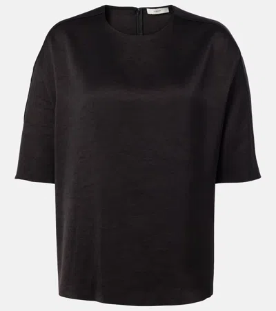 Vince Satin Silk T-shirt In Black