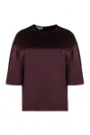 Vince Fluid Satin Short Sleeve Top In Black Rose In Burgundy