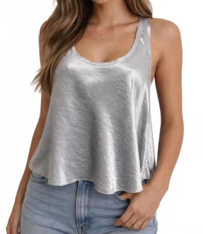 Vince Satin Tank Blouse In Silver In Metallic
