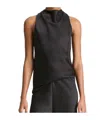 Vince Satin Top With Drop Collar And Diagonal Cut In Black