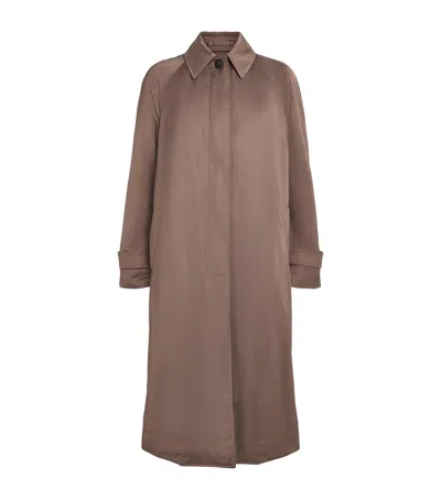 Vince Satin Trench Coat In Brown
