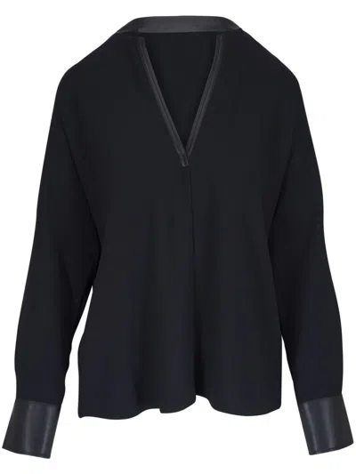 Vince Satin-trim Blouse In 黑色