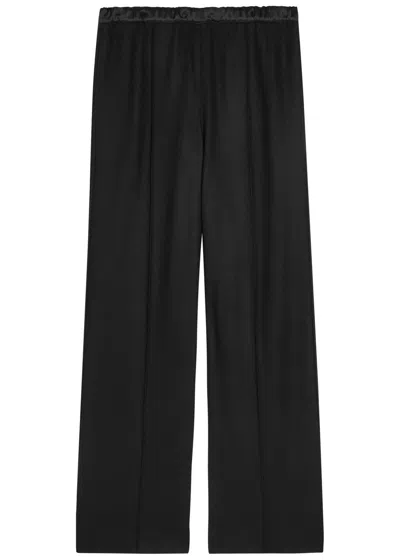 Vince Satin-trim Straight-leg Trousers In Black