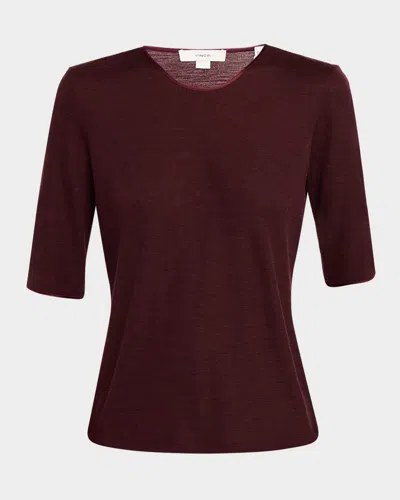 Vince Satin-trim Wool Sweater In Burgundy