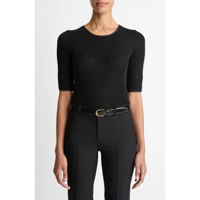 Vince Satin Trim Wool Top In Black