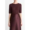 Vince Satin Trim Wool Top In Burgundy