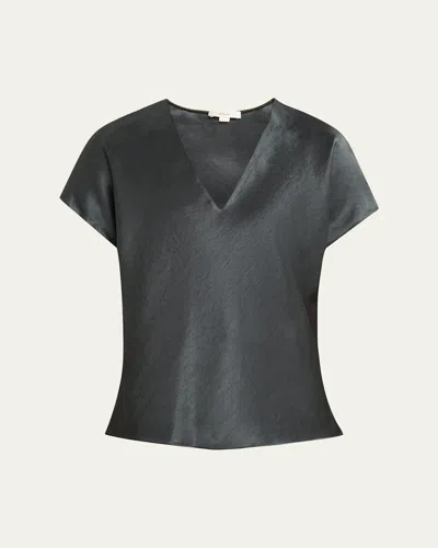 Vince Satin V-neck Blouse In Gray