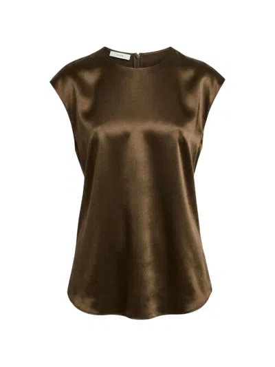Vince Satin-finish Sleeveless Blouse In Brown