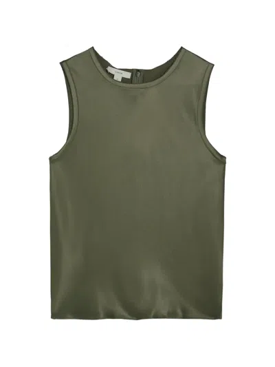 Vince Satin-finish Sleeveless Blouse In Green