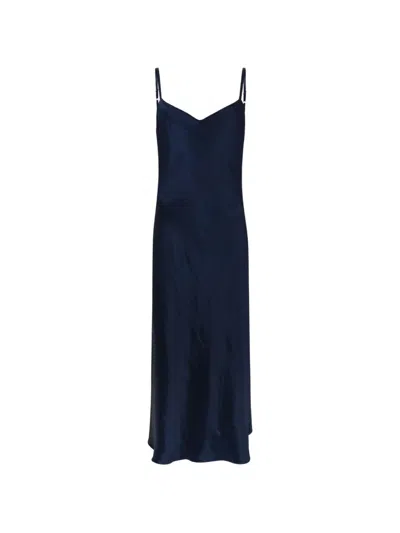 Vince Satin-finish Slip Midi Dress In Blue