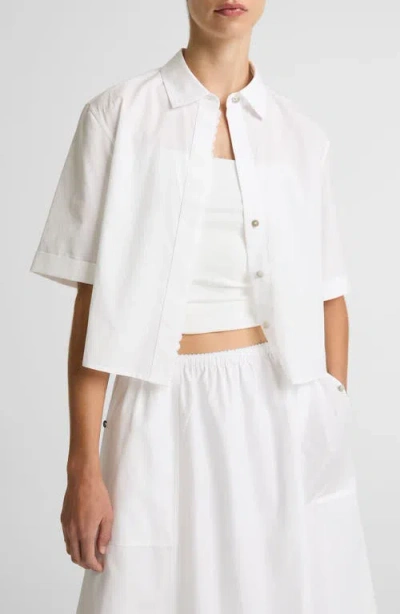 Vince Scallop Detail Short Sleeve Cotton Button-up Shirt In White
