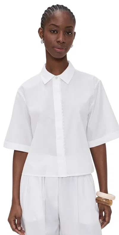 Vince Scallop Detail Short Sleeve Cotton Button-up Shirt In White
